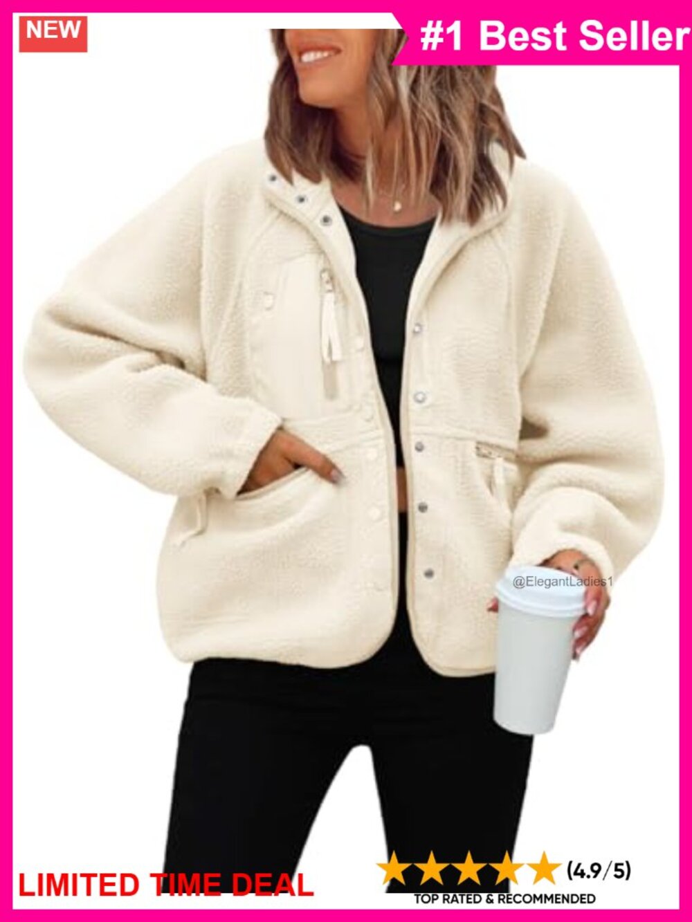 Womens Cropped Fuzzy Fleece Zip Jacket Oversized Sherpa Coat